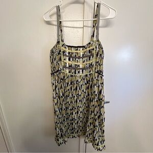 Free People Vintage Boho Smocked Yellow Patterned Tank Dress 100% Cotton Size 6